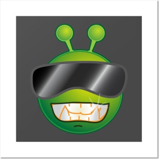 Funny Alien Monster ET Extraterrestrial Martian Green Man Emoji for Women, Men and Kids 2 Posters and Art